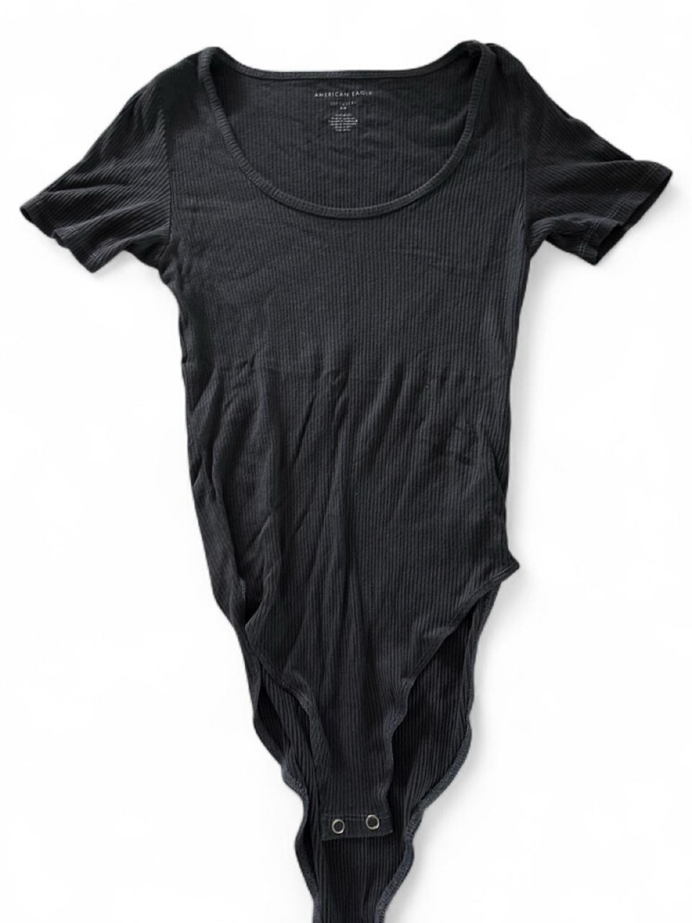 American Eagle Outfitters Black Ribbed Scoop-Neck Short-Sleeve Bodysuit